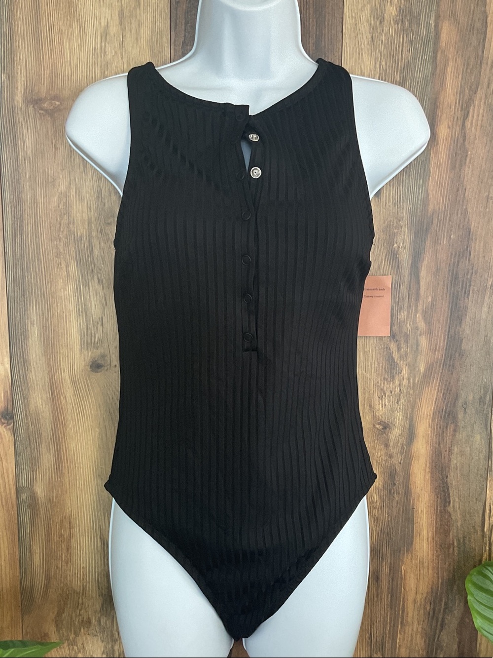 Shade & Shore Black Ribbed Button Up One-Piece Swimsuit NWT